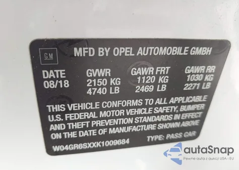 2019 Buick Regal Sportback Awd Essence z USA, uszkodzony, nr VIN W04GR6SXXK1009684